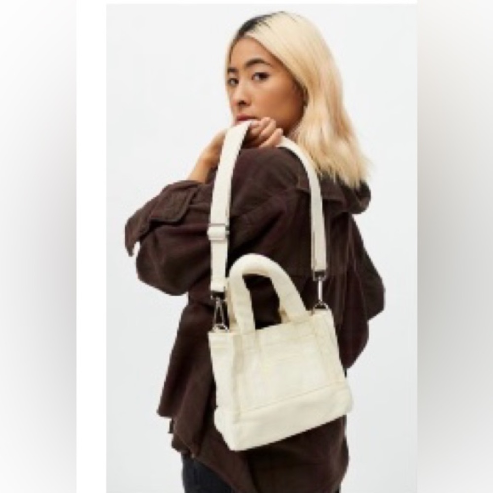 UO Mini Canvas Tote Bag. Cream color, long and short strap included